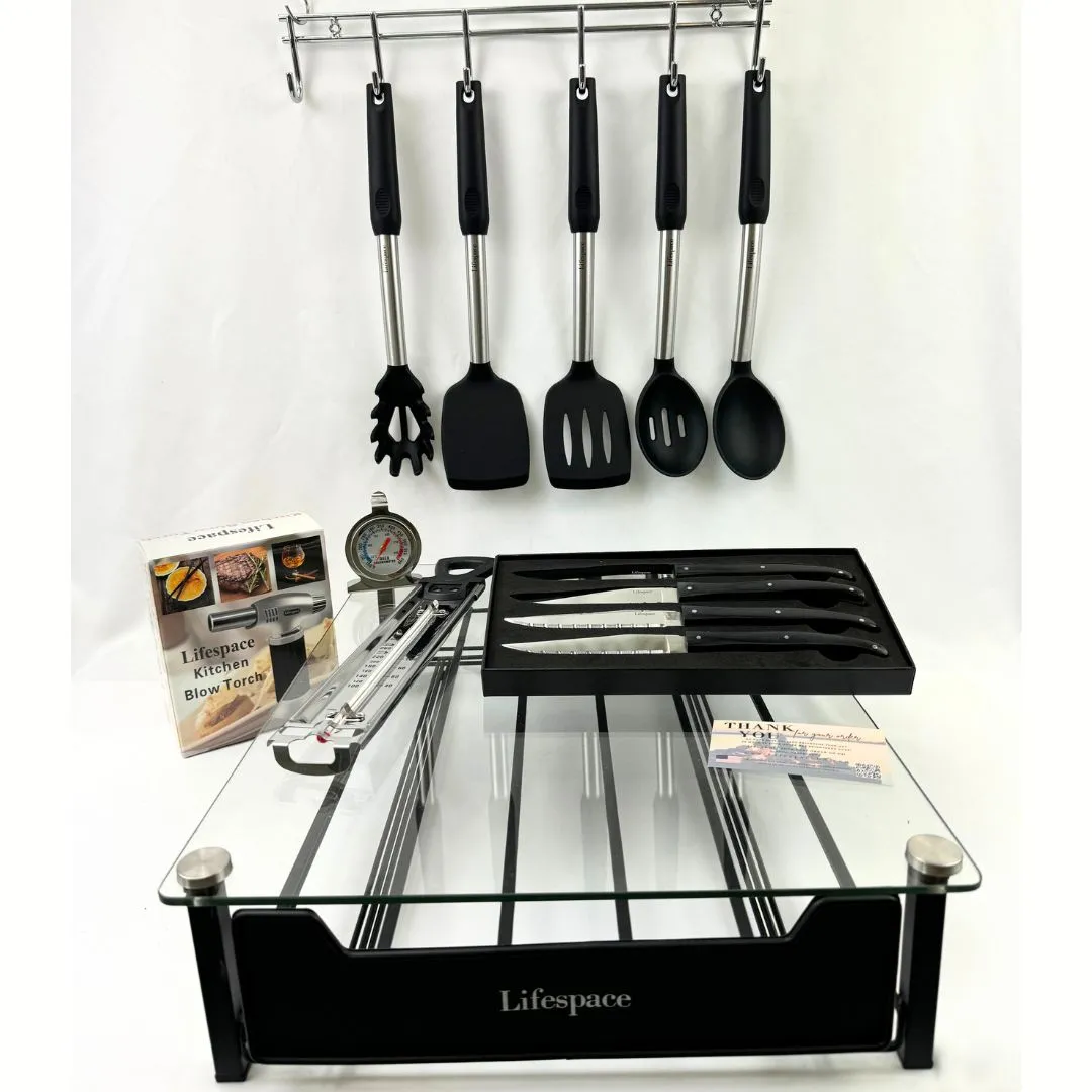 Lifespace Ultimate Kitchen Bundle Deal -  40 K-Cup Coffee Pod Holder, Creme Brulee Burner, Steak Knives, Thermometers...