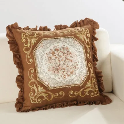 Luxurious Embroidery Velour Home Decor Cushion Decoration Lace Pillow