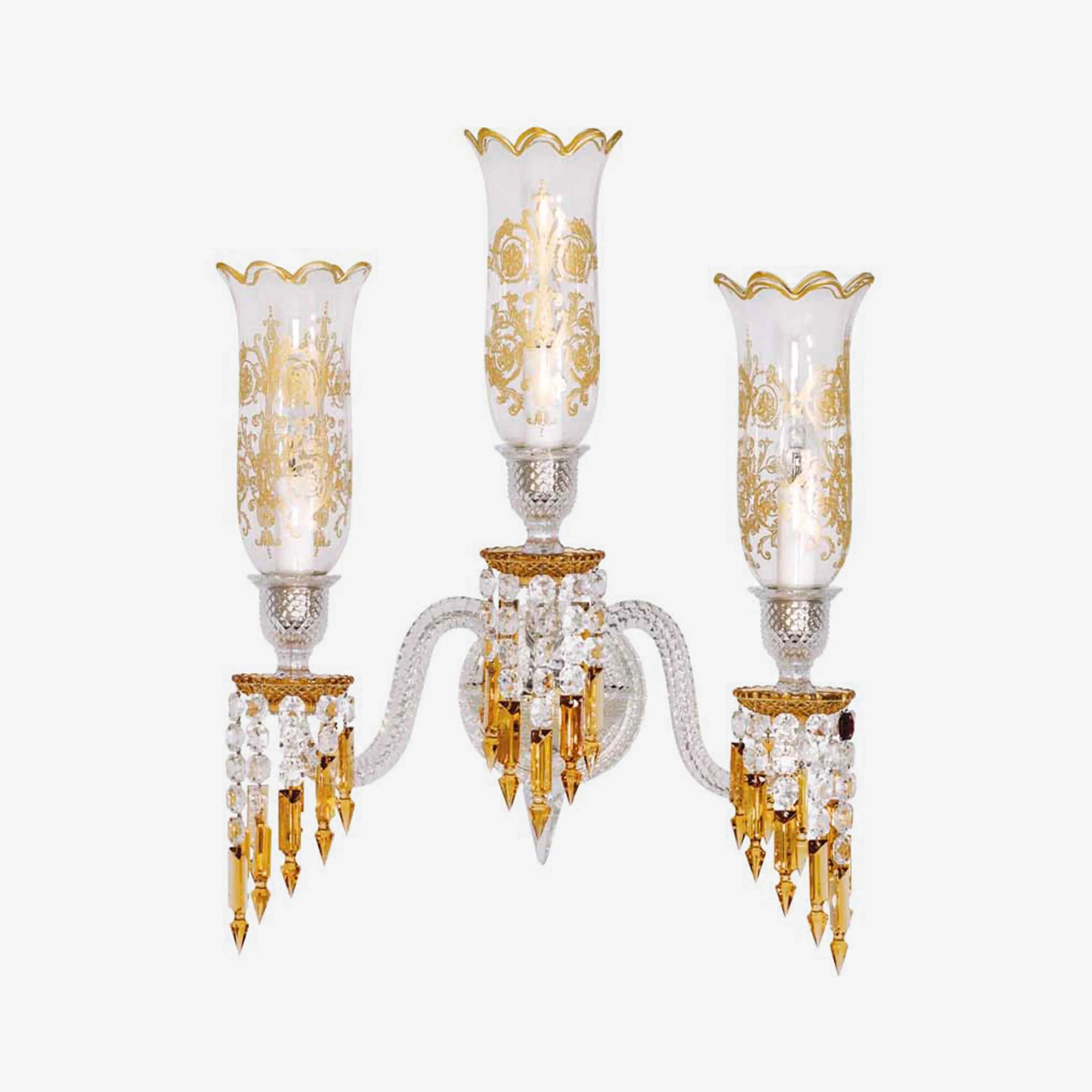 Luxury 3-Candle Yellow&Clear Crystal Wall Lamp