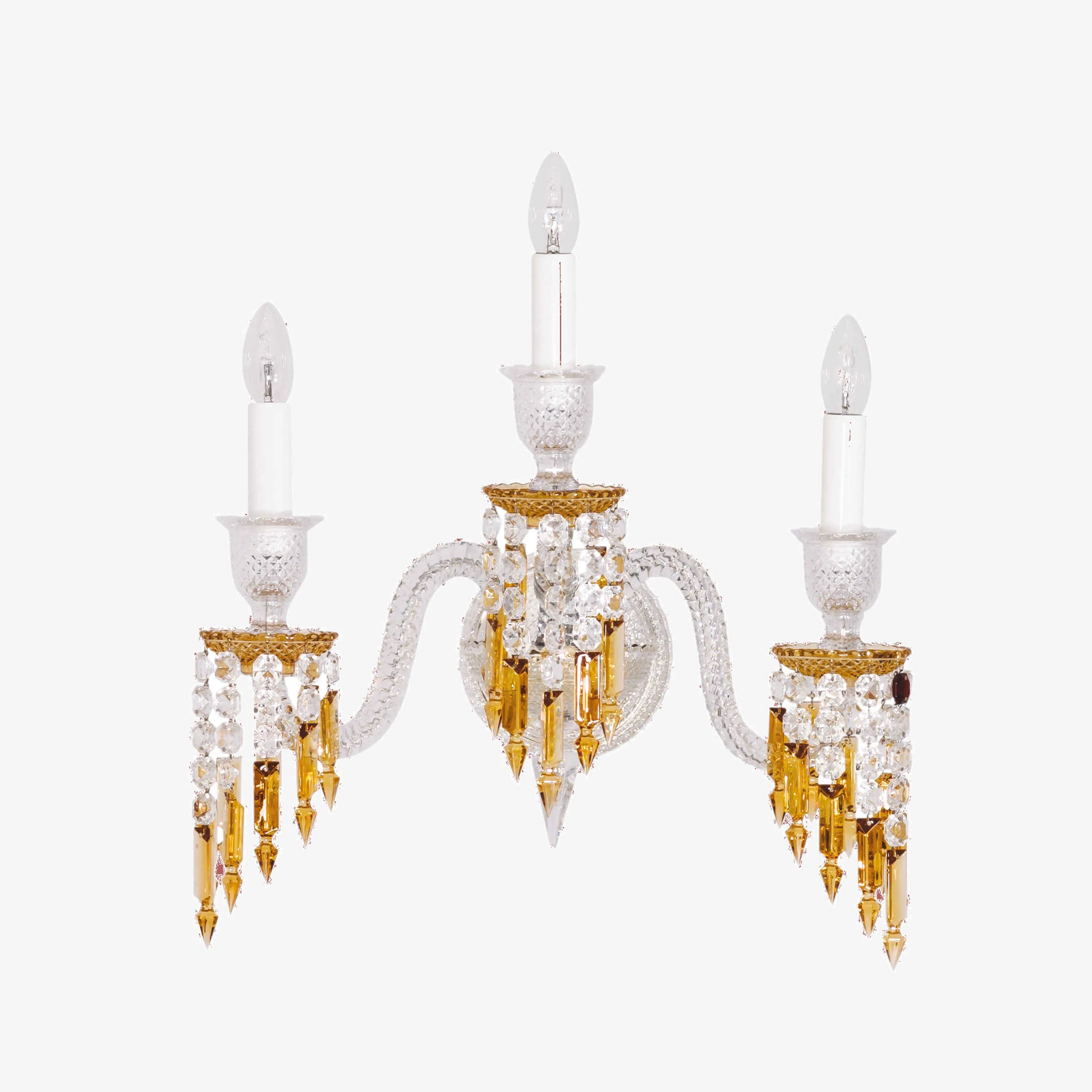 Luxury 3-Candle Yellow&Clear Crystal Wall Lamp