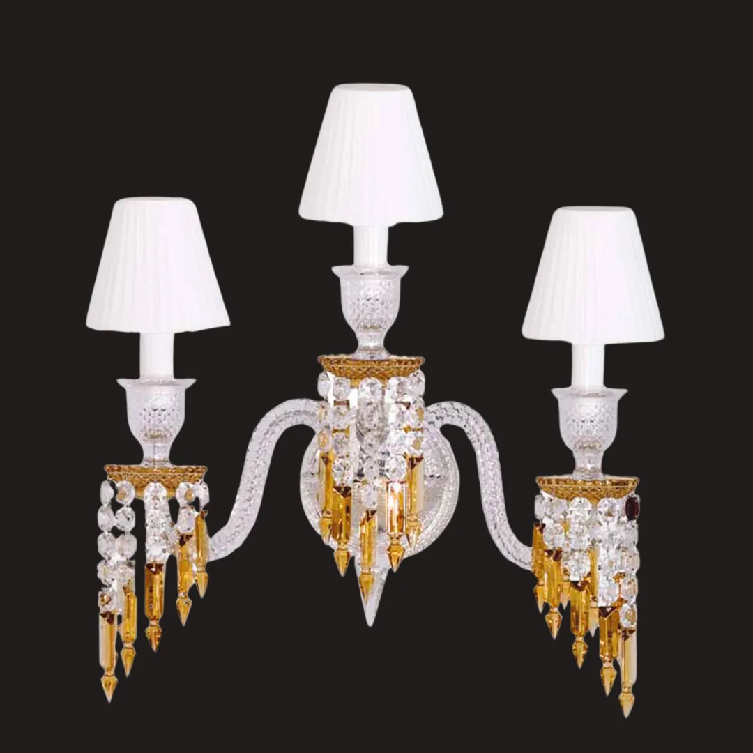 Luxury 3-Candle Yellow&Clear Crystal Wall Lamp