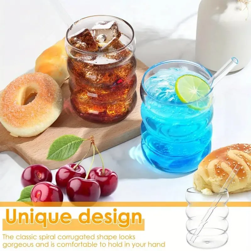 M GLASS - Drinking Glass with Glass Straw - 300ml, Set of Bubble Glass, Beer Glass Cups, Tumbler for Cold Coffee, Smoothies, Juice, Soda, Any Drink and Any Occasion (1)