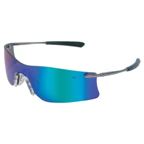 MCR Safety Rubicon T4 Safety Glasses - Silver Metal Temples - Emerald Mirror Lens - T411G