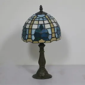 Mediterranean Blue Bedside Nightstand Lamp with Stained Glass Shade - 1 Light