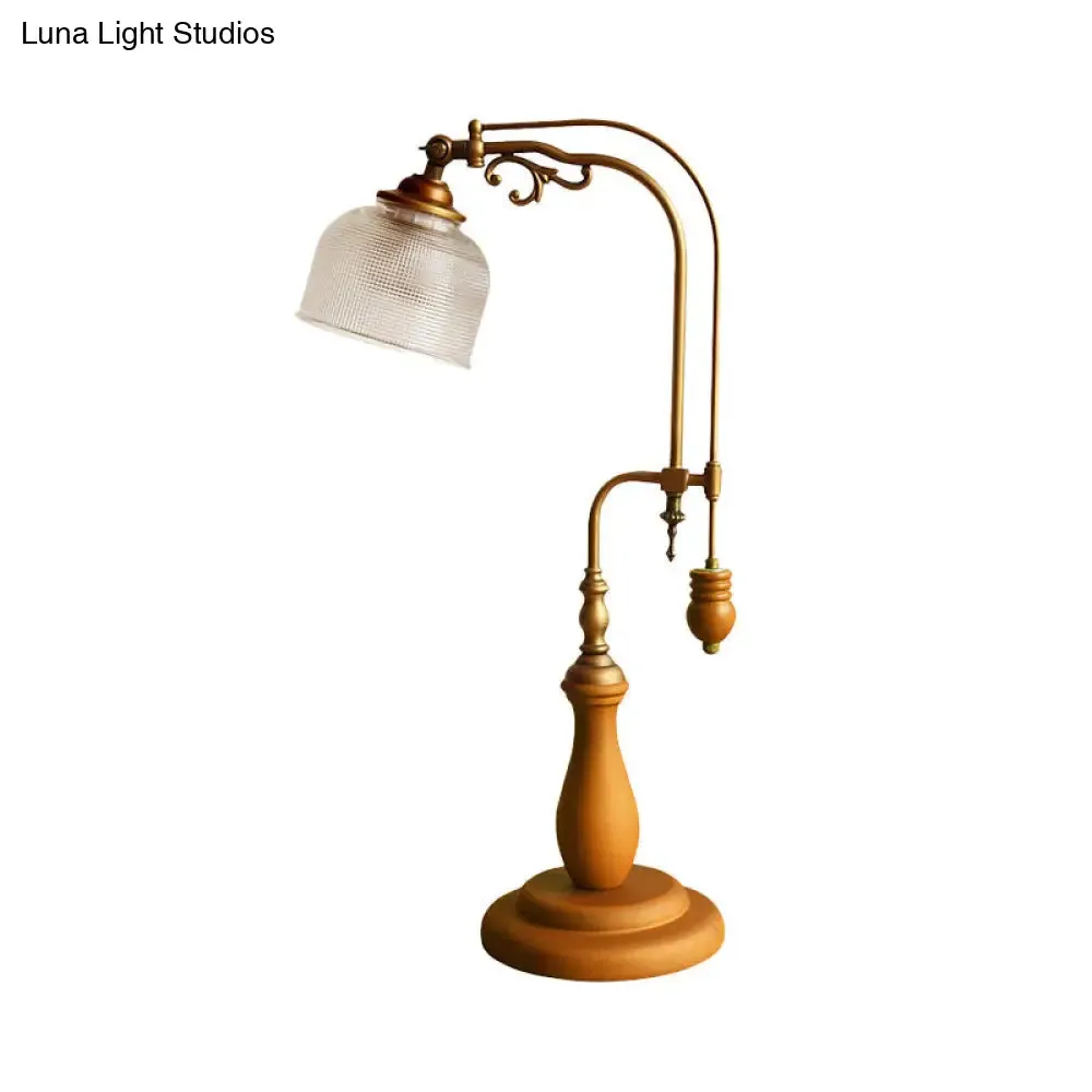 Metallic Curvy Table Lamp with Antique Style in Red Brown/Yellow Brown/Wood Finish and Clear Glass Shade