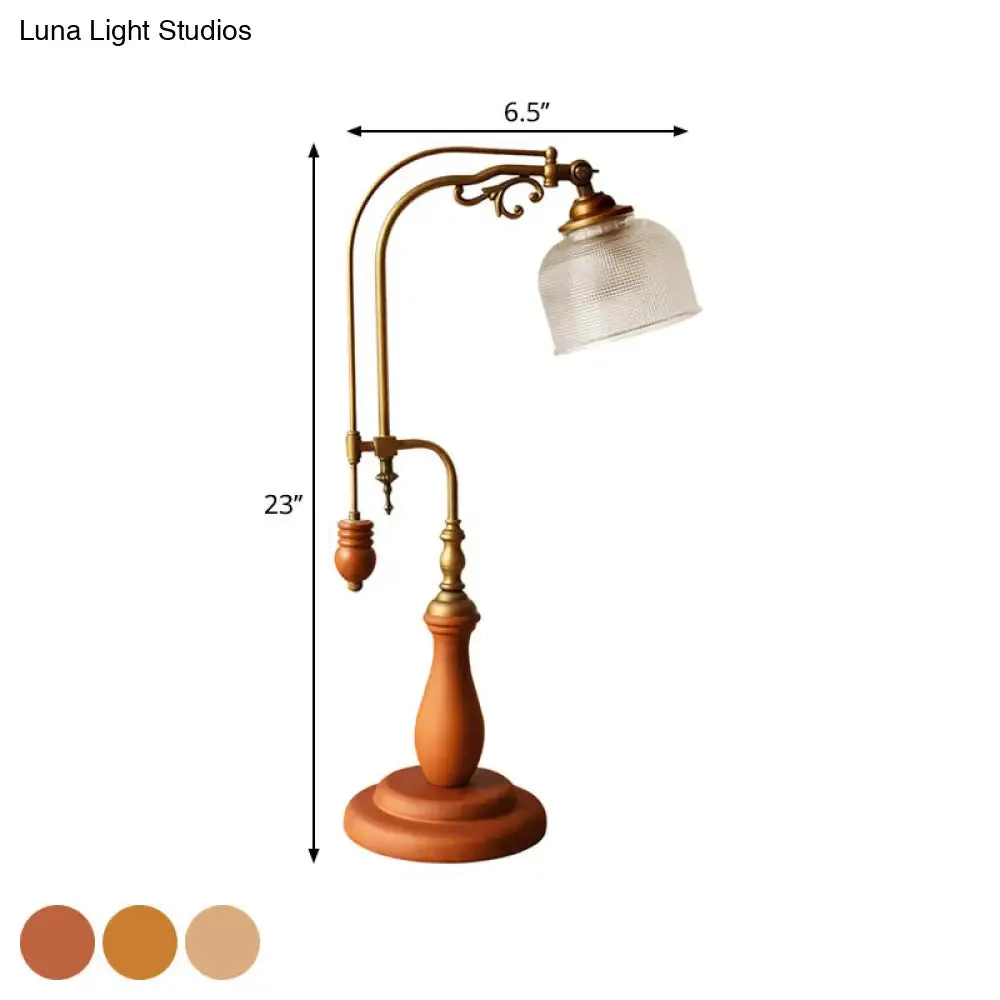 Metallic Curvy Table Lamp with Antique Style in Red Brown/Yellow Brown/Wood Finish and Clear Glass Shade