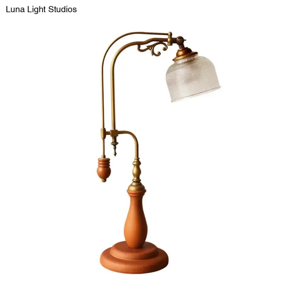 Metallic Curvy Table Lamp with Antique Style in Red Brown/Yellow Brown/Wood Finish and Clear Glass Shade