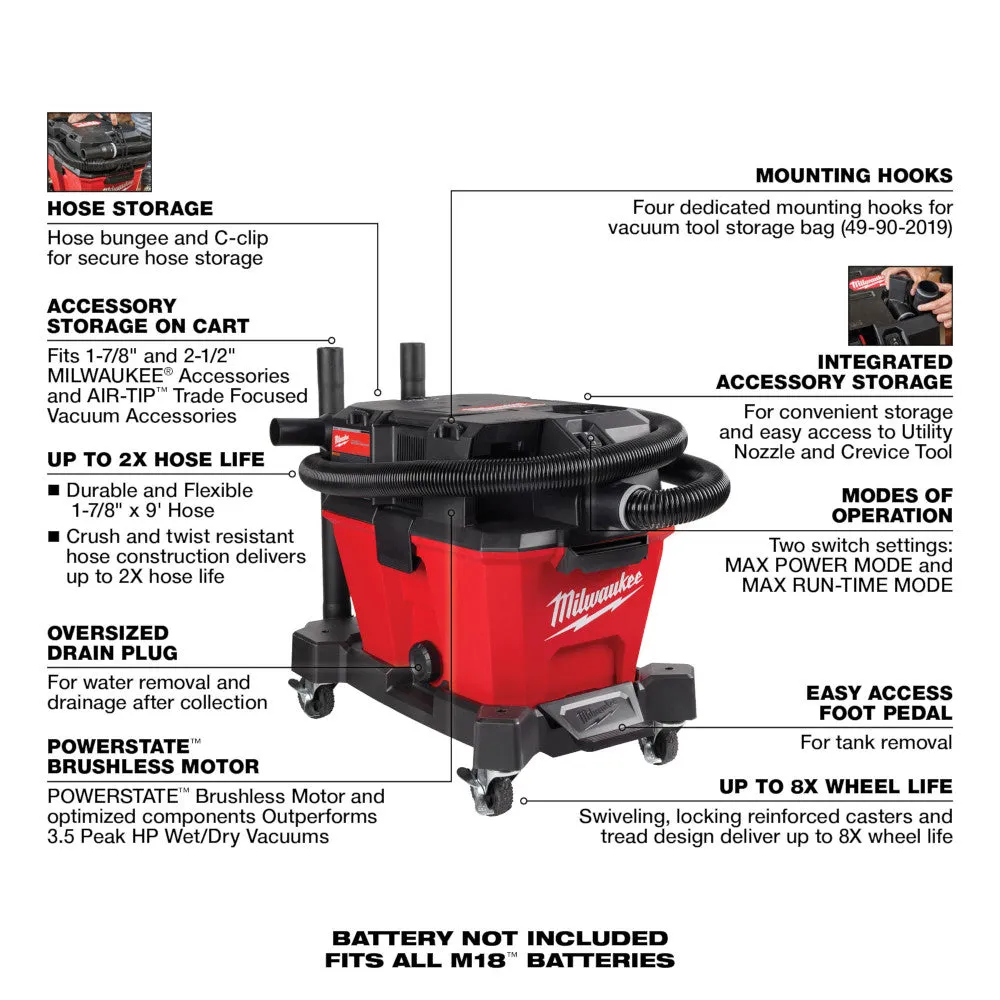 Milwaukee 0910-20 M18 FUEL 6 Gallon Wet/Dry Vacuum