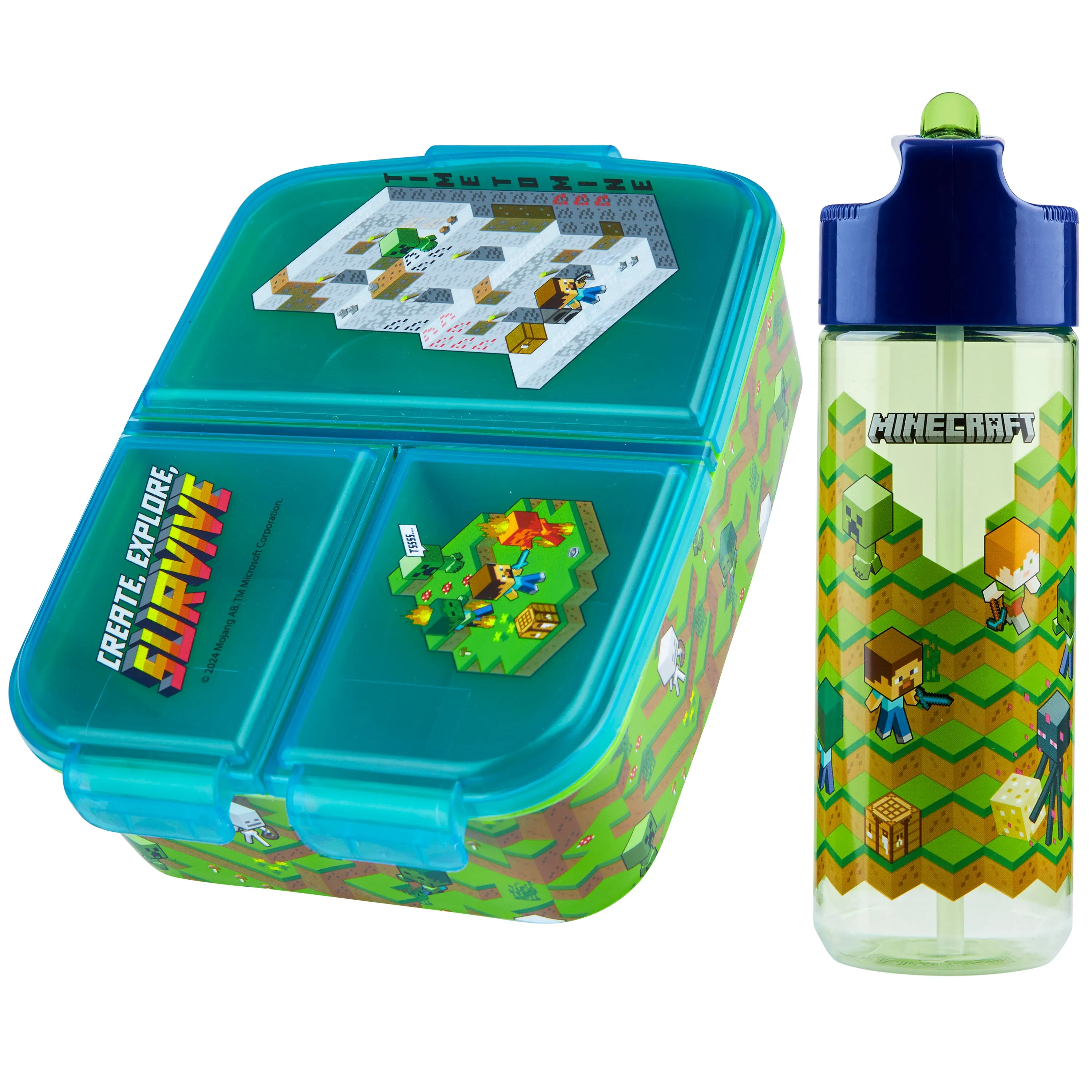 Minecraft Kids Lunchbox with Compartments & Water Bottle for School or Days Out