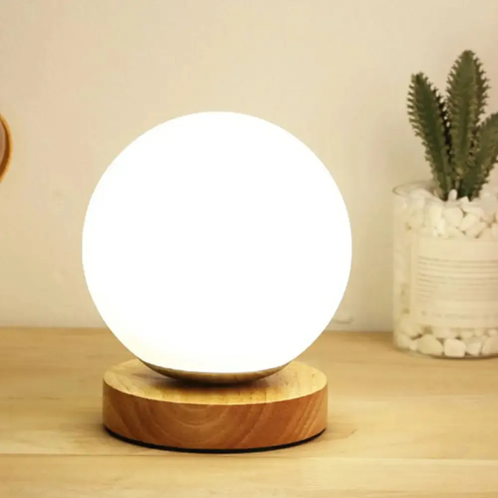 Mini Glass Planet Night Light with Wooden Base - Post-Modern Table Lamp