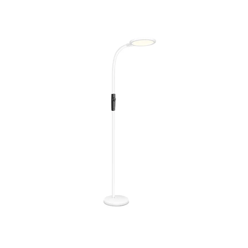 Minimalist LED Floor Reading Lamp with Gooseneck Stand - Metallic White Finish