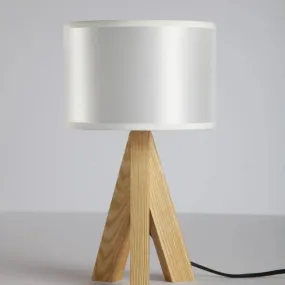 Modern Black/White Cylinder Table Lamp with Wood Tripod Stand