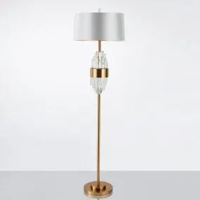 Modern Brass Finish Floor Lamp with Barrel Shade and Metal Base