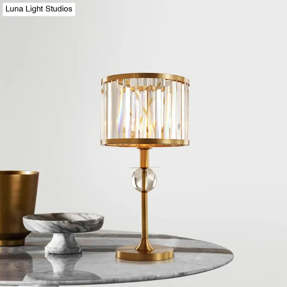 Modern Brass Table Lamp with Prismatic Crystal Shade