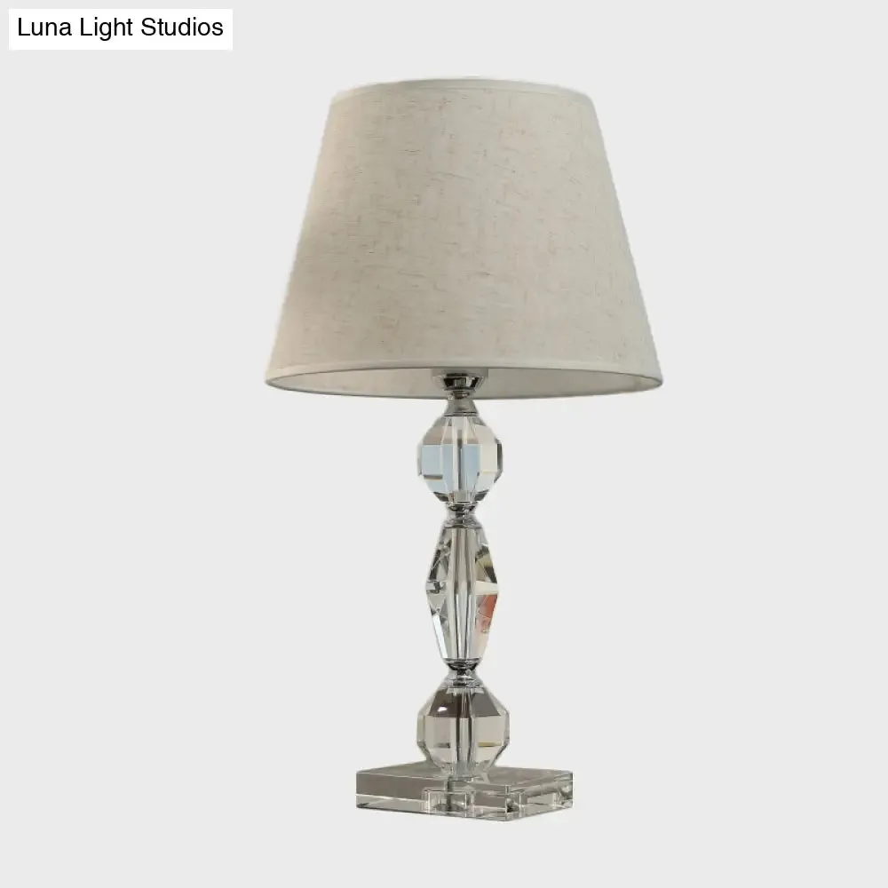 Modern Clear Crystal Table Lamp with Faceted Balls and Fabric Shade