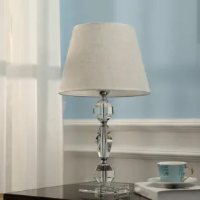 Modern Clear Crystal Table Lamp with Faceted Balls and Fabric Shade