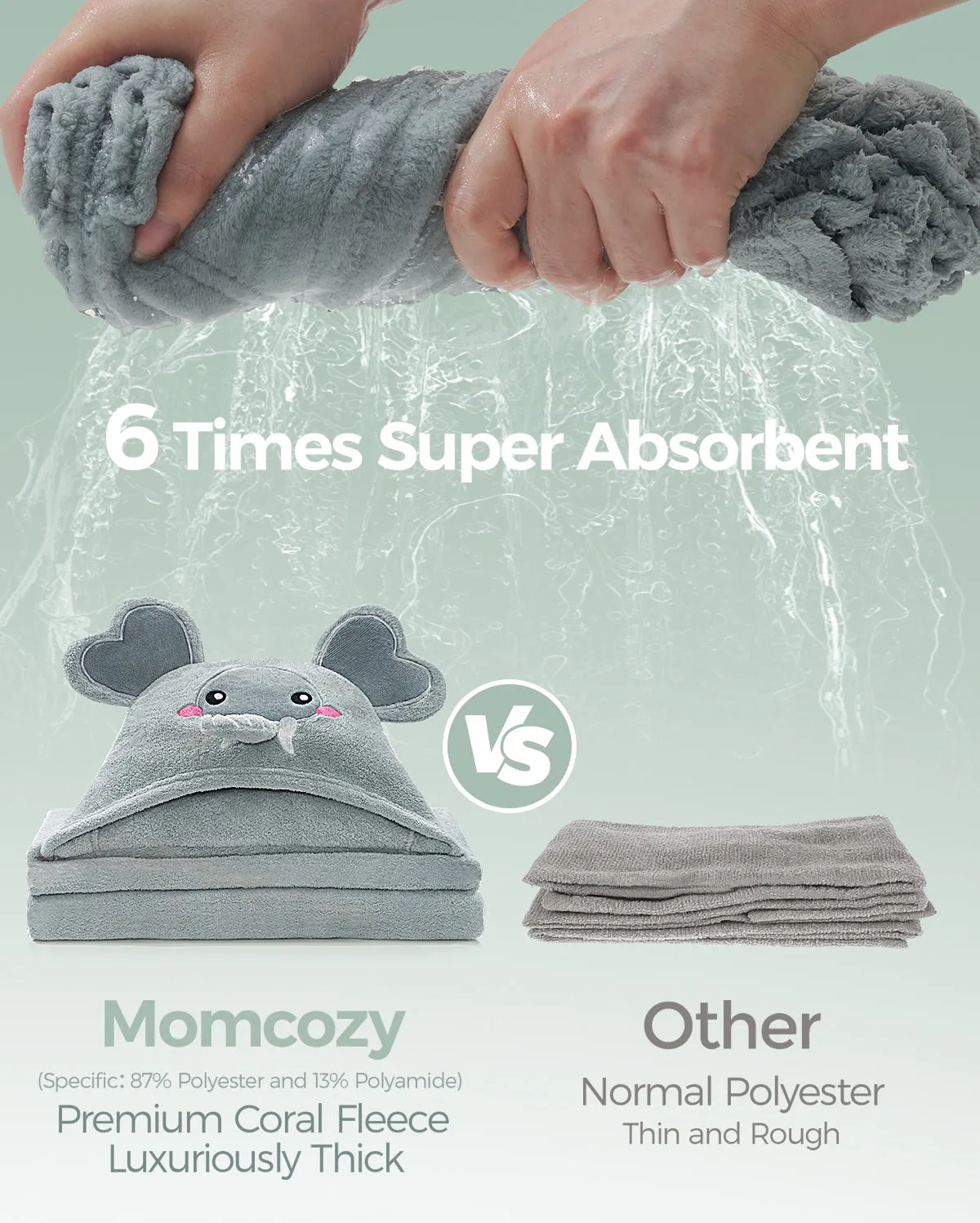 Momcozy Coral Fleece Hooded Baby Towel - Elephant and Crocodile