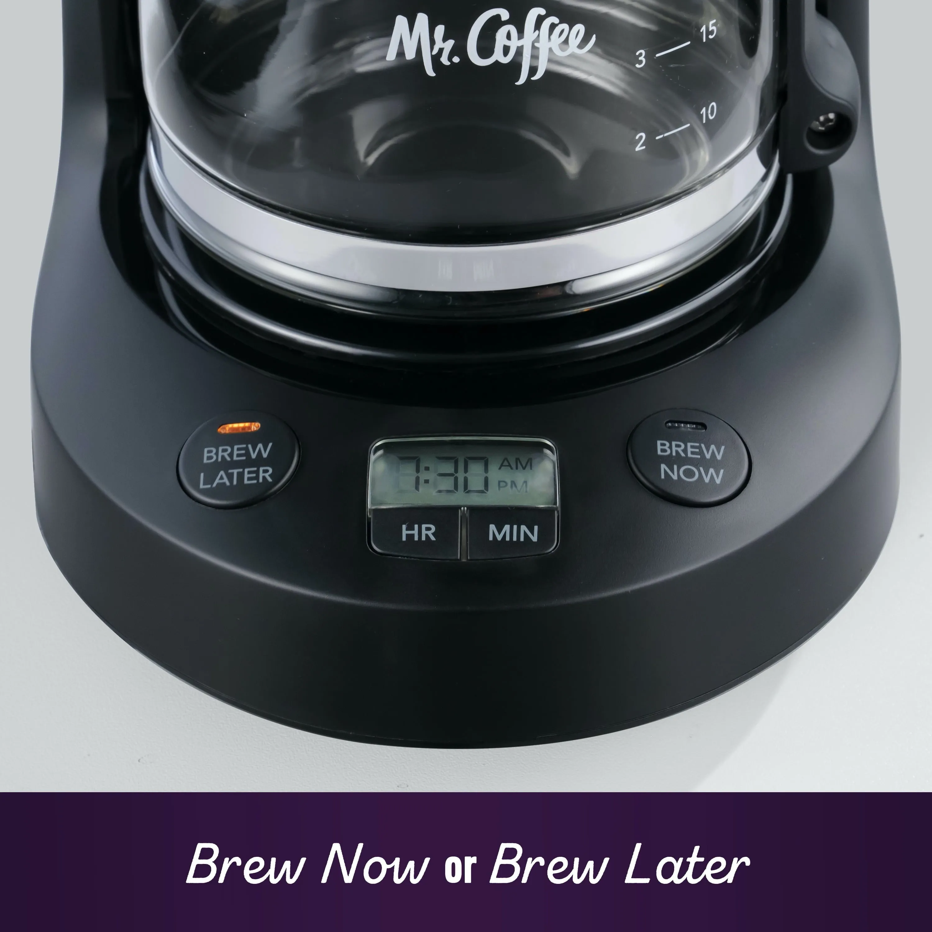 Mr. Coffee 5-Cup Programmable Coffee Maker, 25 oz. Mini Brew, Brew Now or Later, Arctic & Chrome