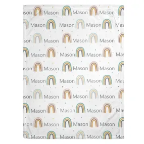 Neutral Rainbow Print (Mustard/Teal) Personalized Minky Blanket (Smooth Minky)