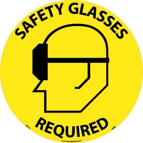 NM 17" X 17" Yellow .0045" Pressure Sensitive Vinyl Walk-On Floor Safety Sign "SAFETY GLASSES REQUIRED"