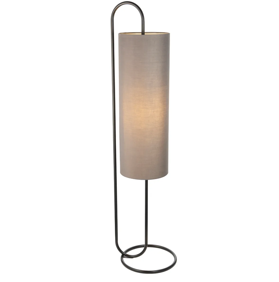 Oval structural matt black floor light with grey fabric shade - ID 11726