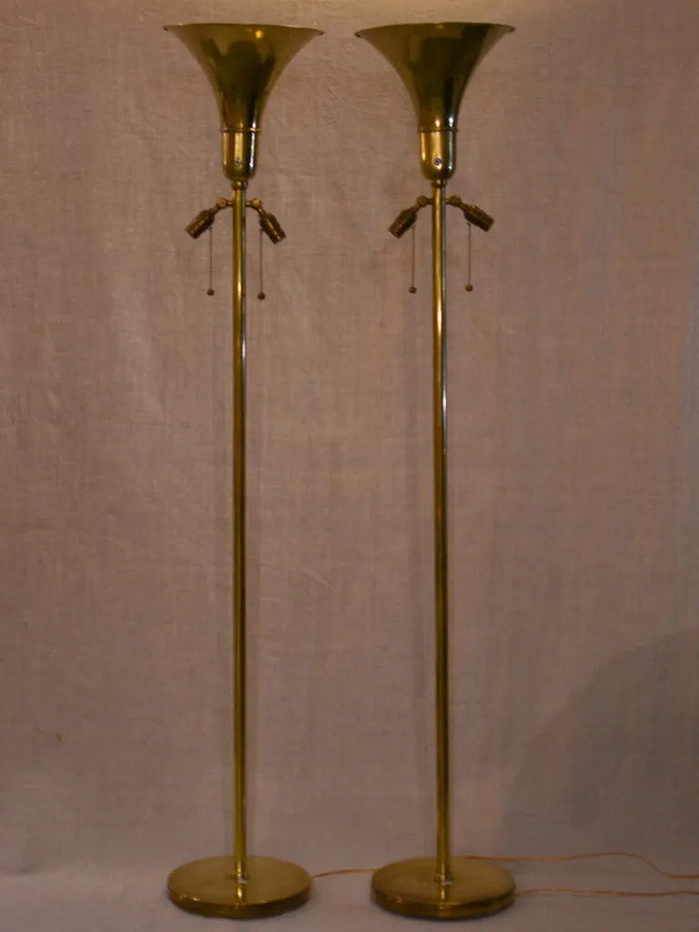 Pair of elegant brass floor lamps 72"