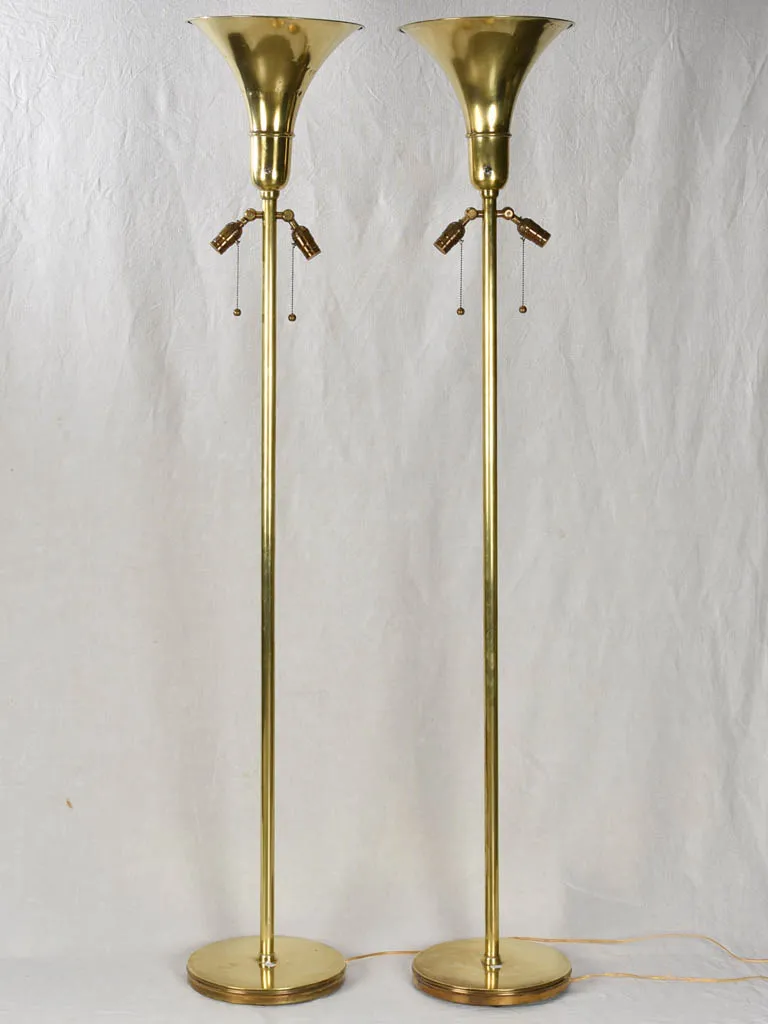 Pair of elegant brass floor lamps 72"