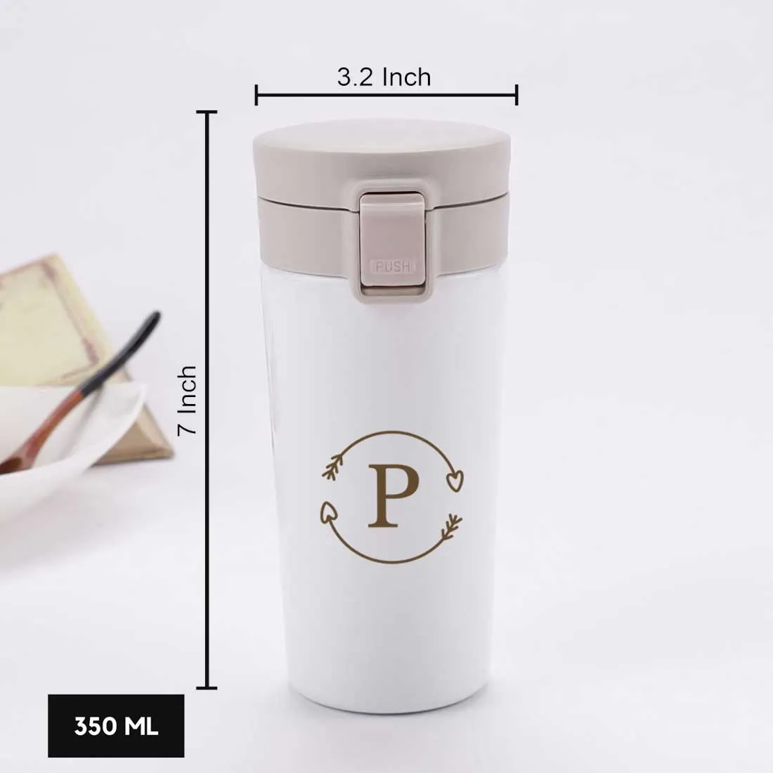 Personalized Travel Coffee Mug Insulated With Name Initials Monogram Engraved (380 ML) - Circle