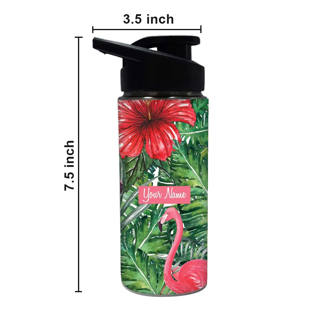 Personalized Water Bottle - Hibiscus and Swan