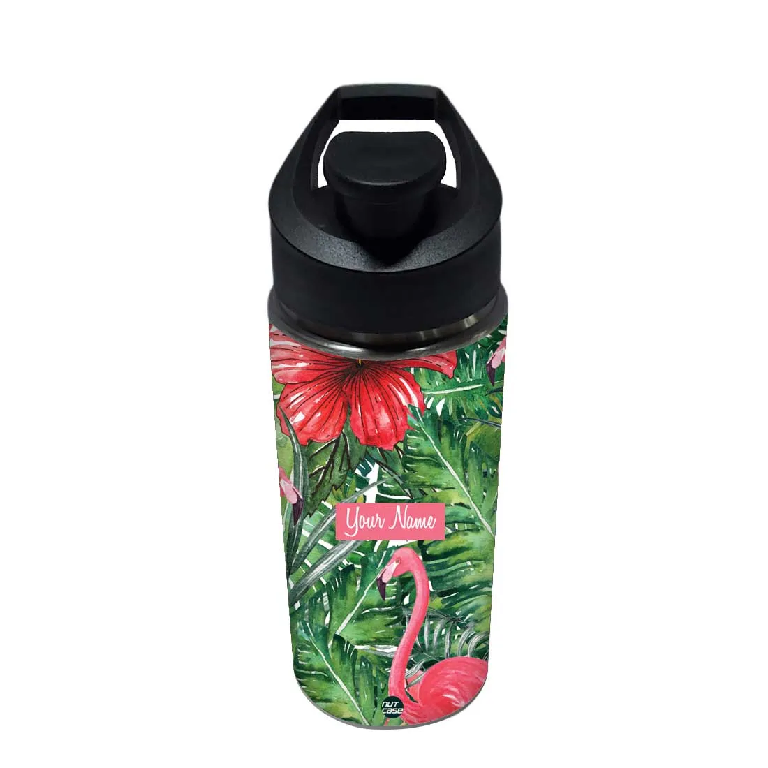 Personalized Water Bottle - Hibiscus and Swan