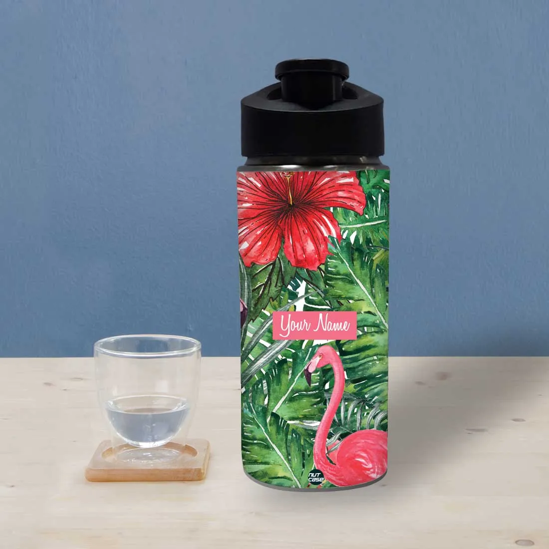 Personalized Water Bottle - Hibiscus and Swan