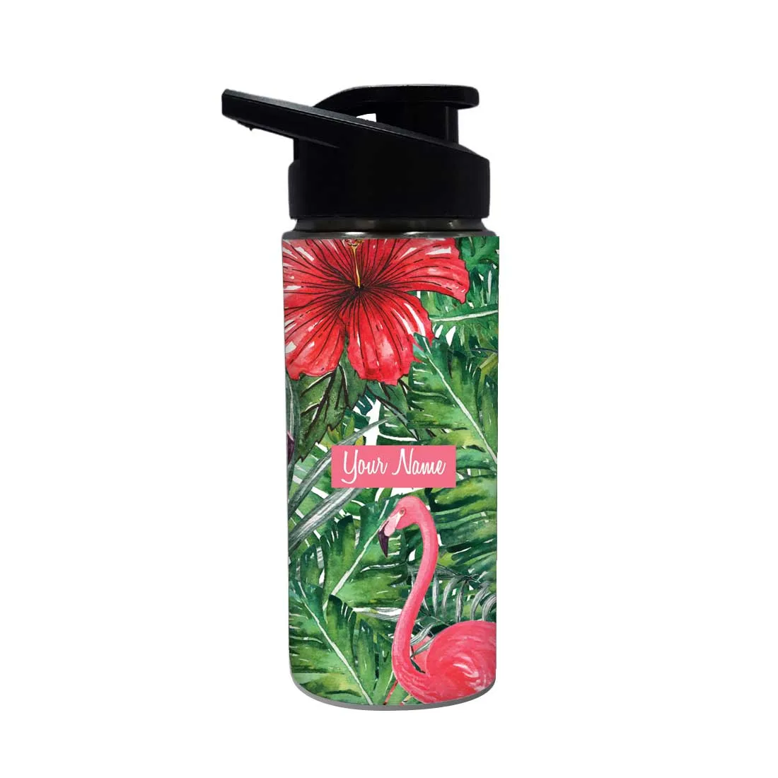 Personalized Water Bottle - Hibiscus and Swan