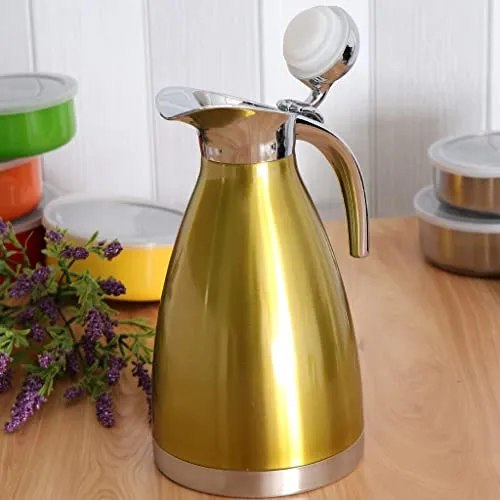 Pinakine® 2L Double Vacuum Insulation Thermal Coffee Carafe Home Water Pot Gold|70008515PNK