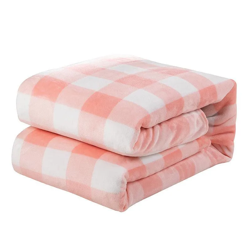 Plaid Flange Blanket Fluff Print Coral