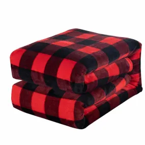 Plaid Flange Blanket Fluff Print Coral