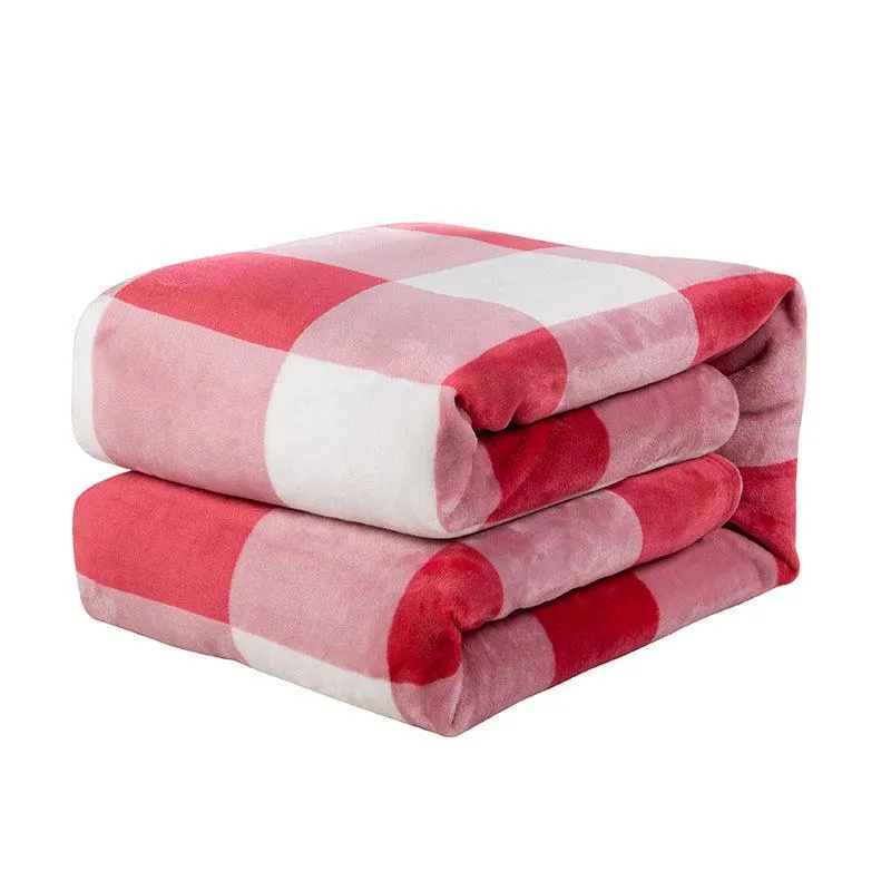 Plaid Flange Blanket Fluff Print Coral