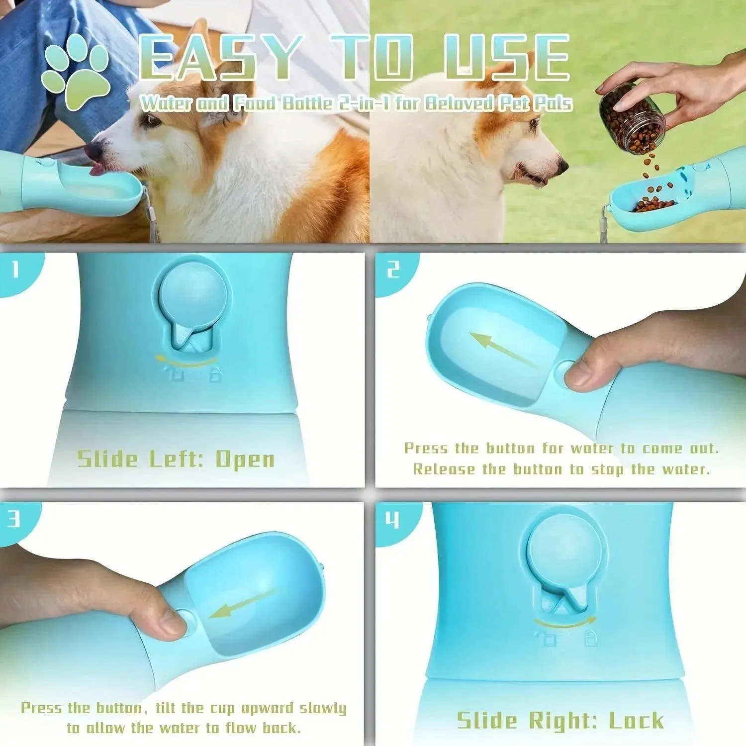 Portable Dog Water Bottle & Food Dispenser