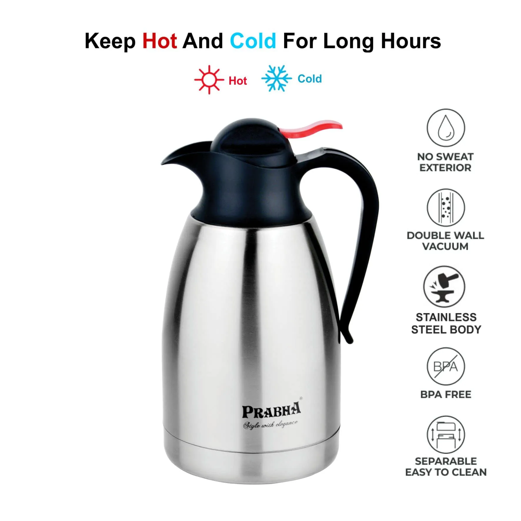 Prabha Stainless Steel Thermal Coffee Carafe - 1500ml Double Wall Vacuum Flask for Hot Coffee, Tea, and More