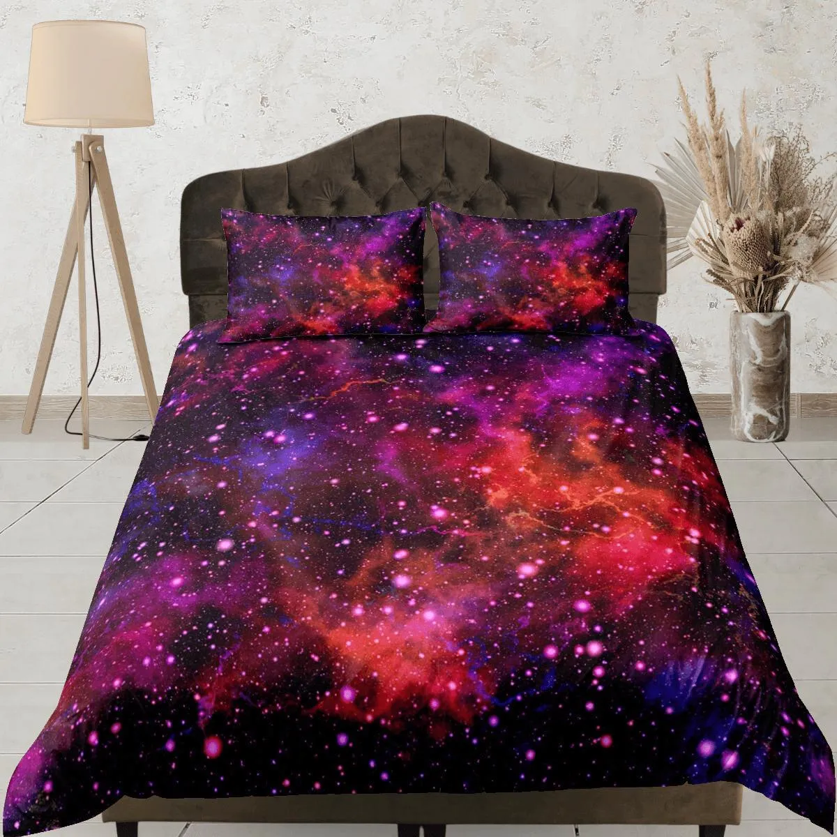 Purple orange galaxy bedding, 3D outer space bedding set full, cosmic duvet cover king, queen, dorm bedding, toddler bedding aesthetic duvet