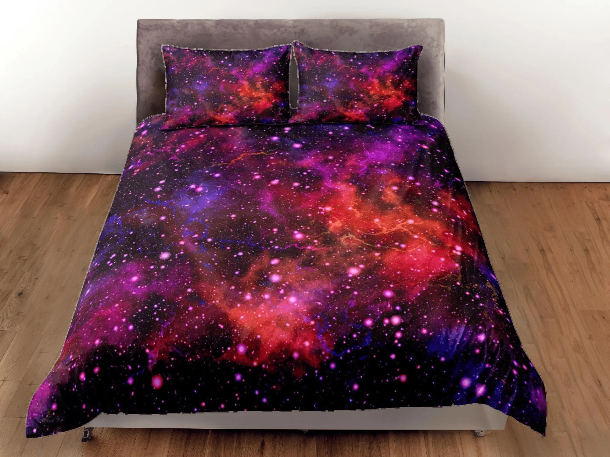 Purple orange galaxy bedding, 3D outer space bedding set full, cosmic duvet cover king, queen, dorm bedding, toddler bedding aesthetic duvet