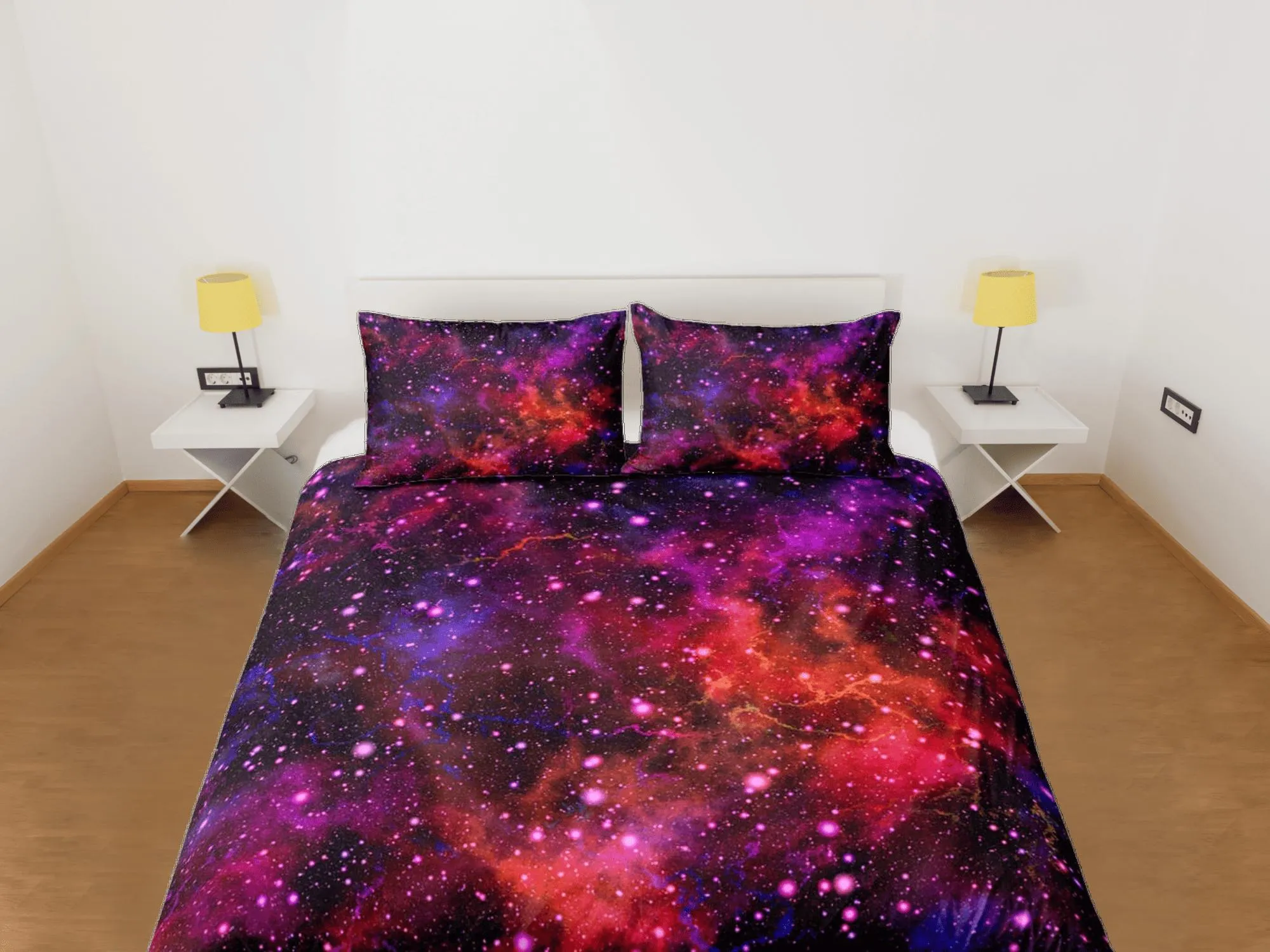 Purple orange galaxy bedding, 3D outer space bedding set full, cosmic duvet cover king, queen, dorm bedding, toddler bedding aesthetic duvet