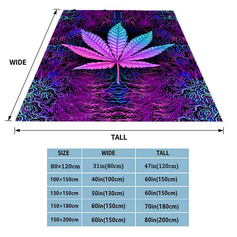 Purple Psychedelic Maple Leaves Flannel Throw Blanket for Home  Travel