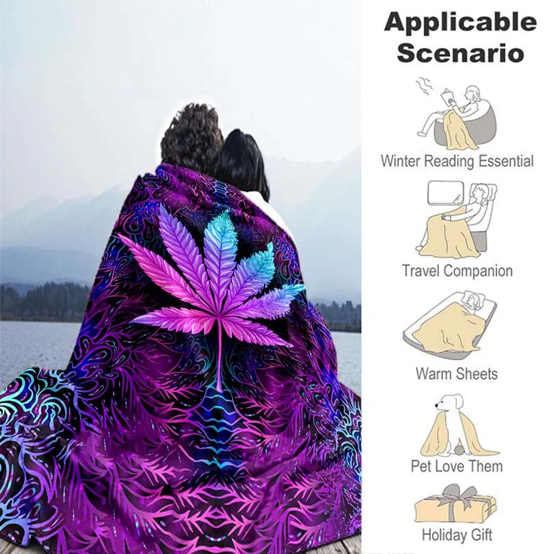 Purple Psychedelic Maple Leaves Flannel Throw Blanket for Home  Travel