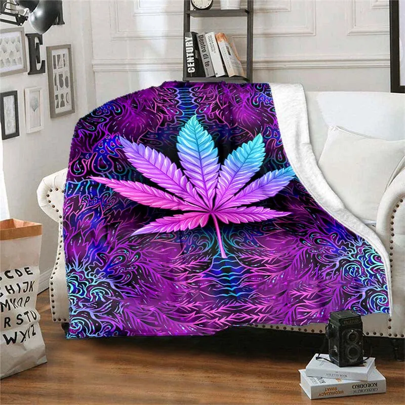 Purple Psychedelic Maple Leaves Flannel Throw Blanket for Home  Travel