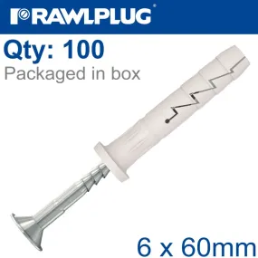 RAWLPLUG NYL NAIL-IN FIXING 6X60MM CYL HEAD X100-BOX RAW R-FX-N-06C060