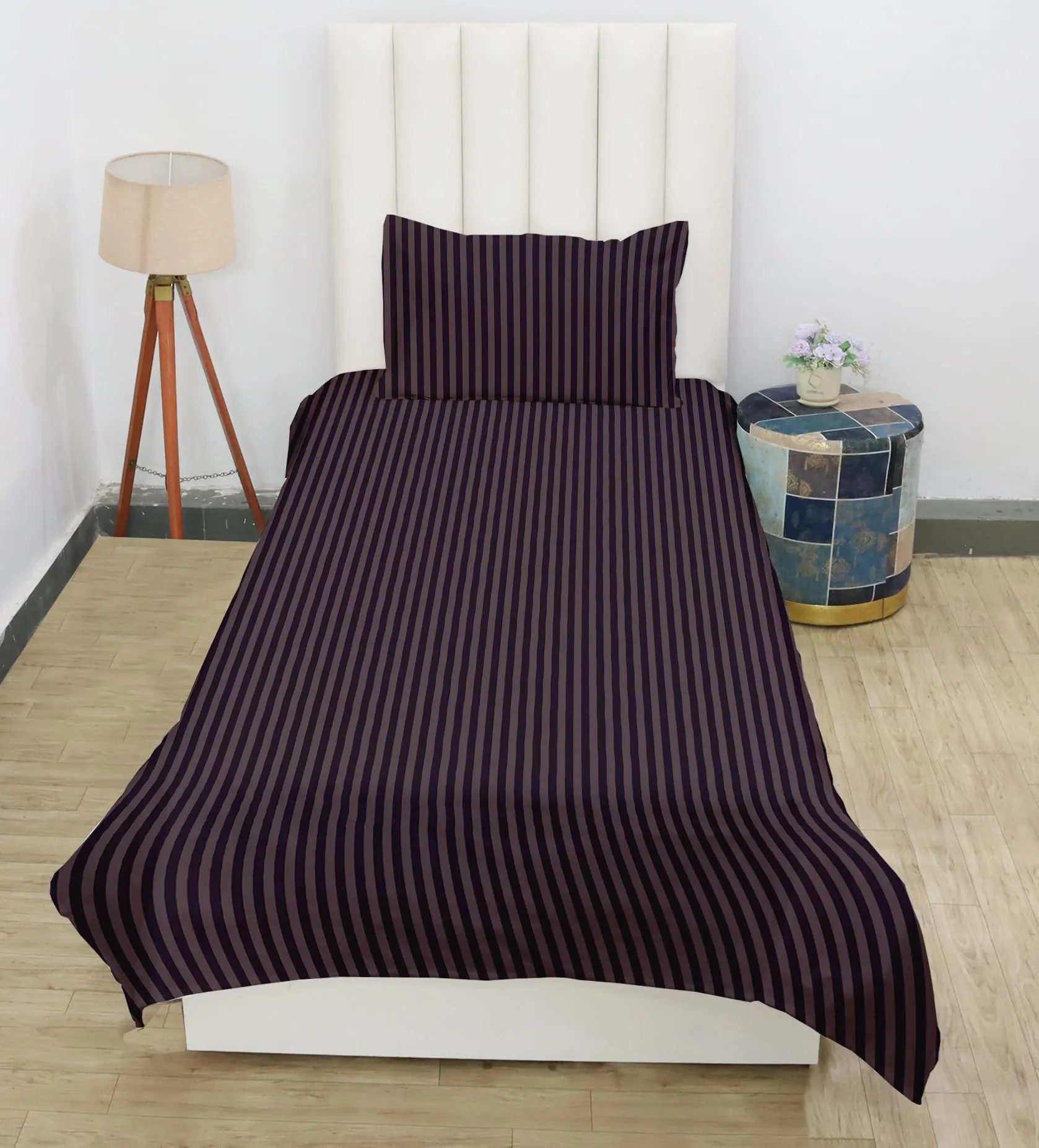 RD TREND Presents 210 tc Single Flat Satin Stripes Plain Bedsheet for Single Bed Size(90x 60 Inch) with One Pillow Covers Color: Coffee