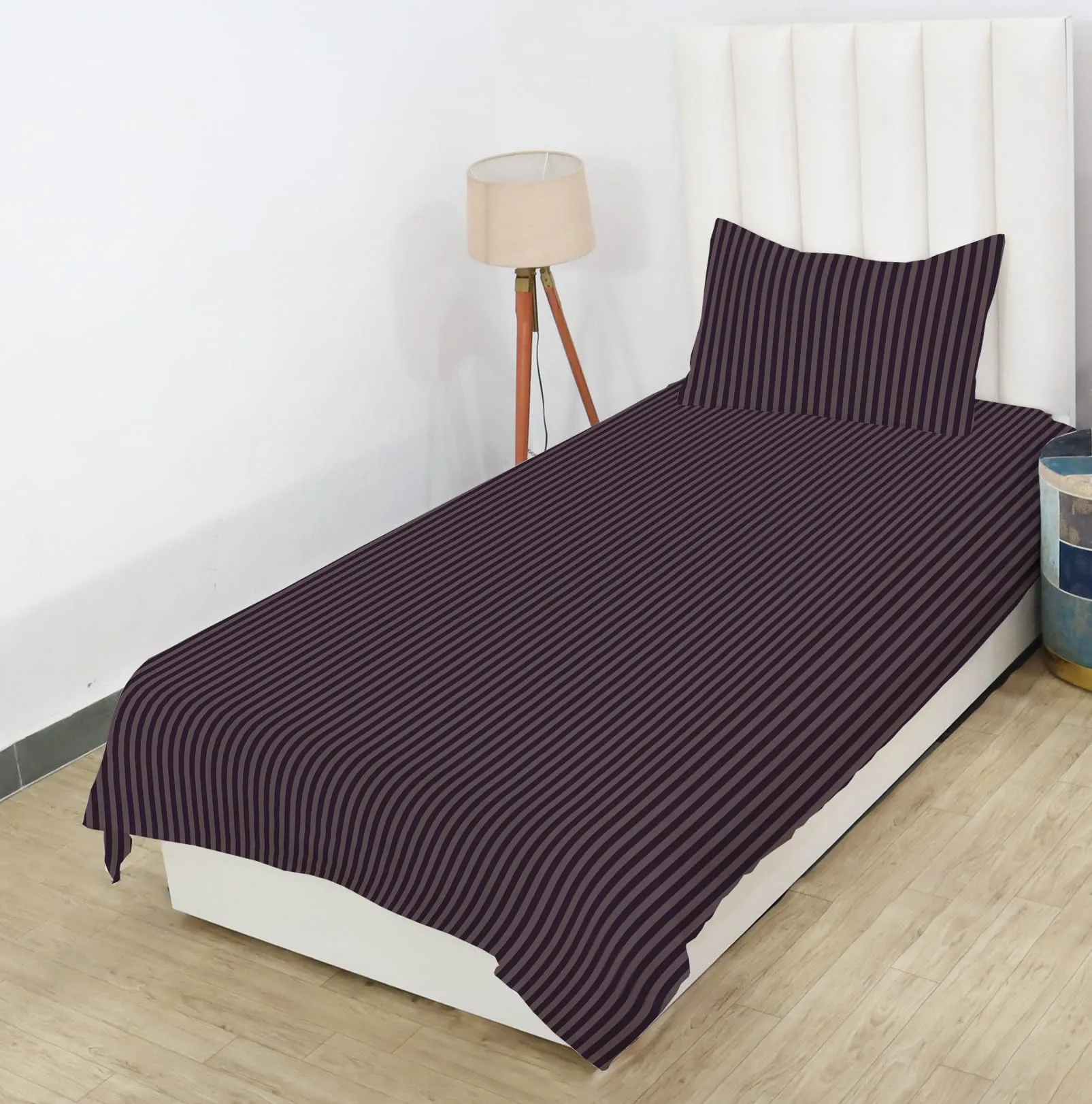 RD TREND Presents 210 tc Single Flat Satin Stripes Plain Bedsheet for Single Bed Size(90x 60 Inch) with One Pillow Covers Color: Coffee