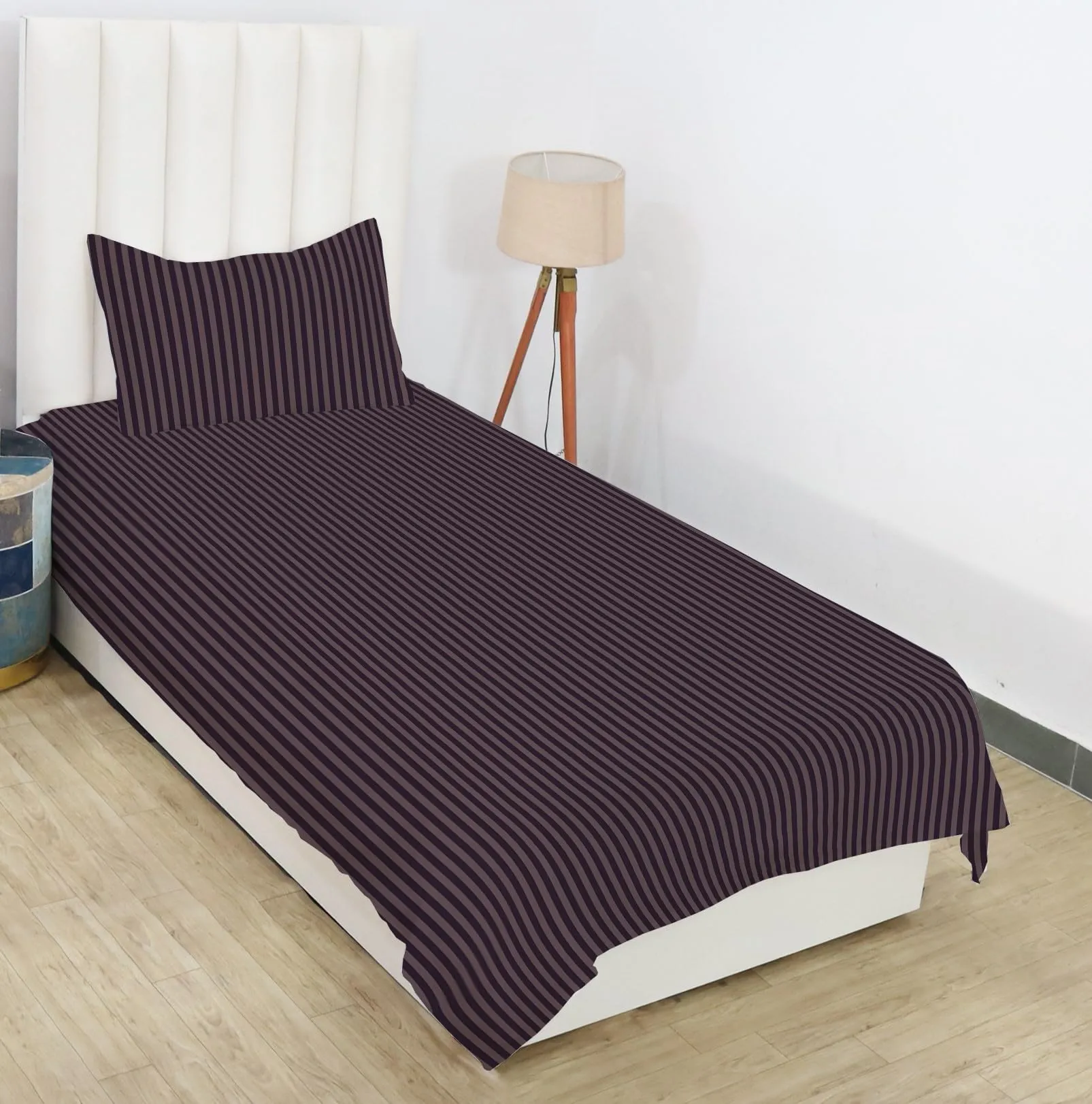 RD TREND Presents 210 tc Single Flat Satin Stripes Plain Bedsheet for Single Bed Size(90x 60 Inch) with One Pillow Covers Color: Coffee