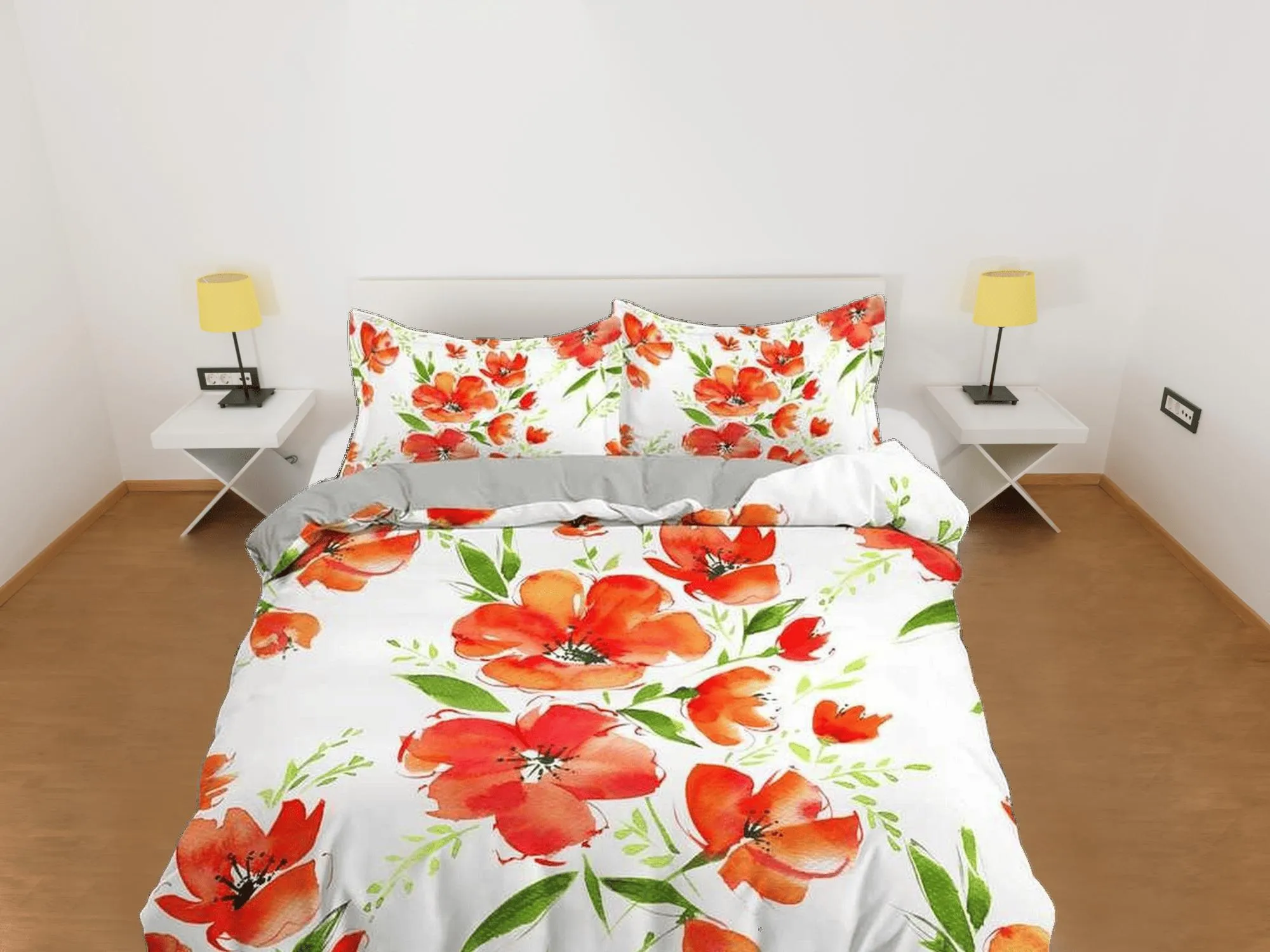 Red painted floral duvet cover colorful bedding, teen girl bedroom, baby girl crib bedding boho maximalist bedspread aesthetic bedding