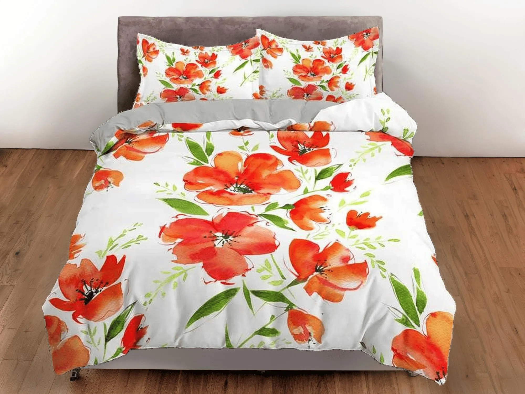 Red painted floral duvet cover colorful bedding, teen girl bedroom, baby girl crib bedding boho maximalist bedspread aesthetic bedding